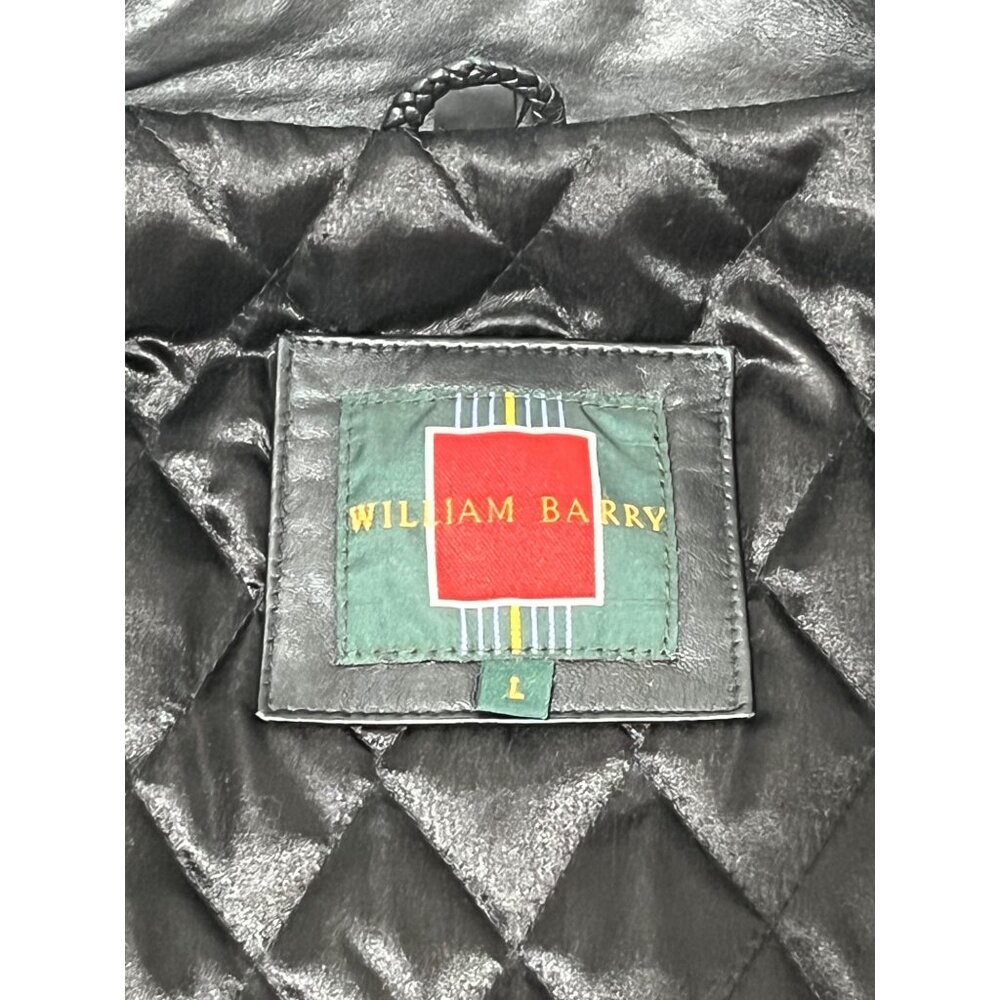 VTG 90s William Barry Leather Bomber Jacket Mens L Black Pockets - Picture 3 of 8